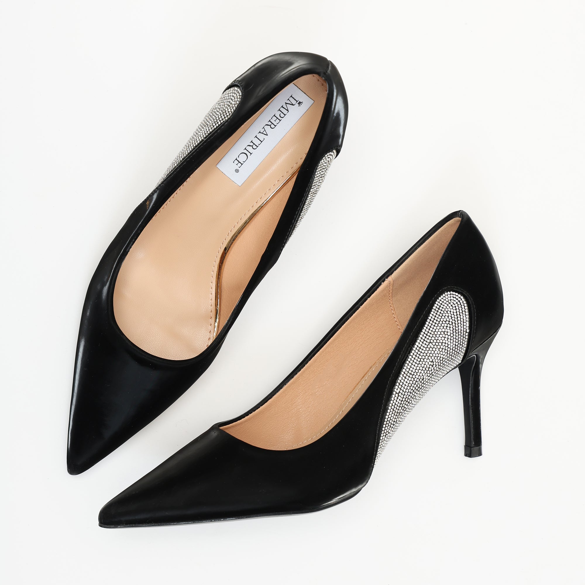 Dècolletè pumps in simil pelle verniciata con strass laterali- Art.SP016