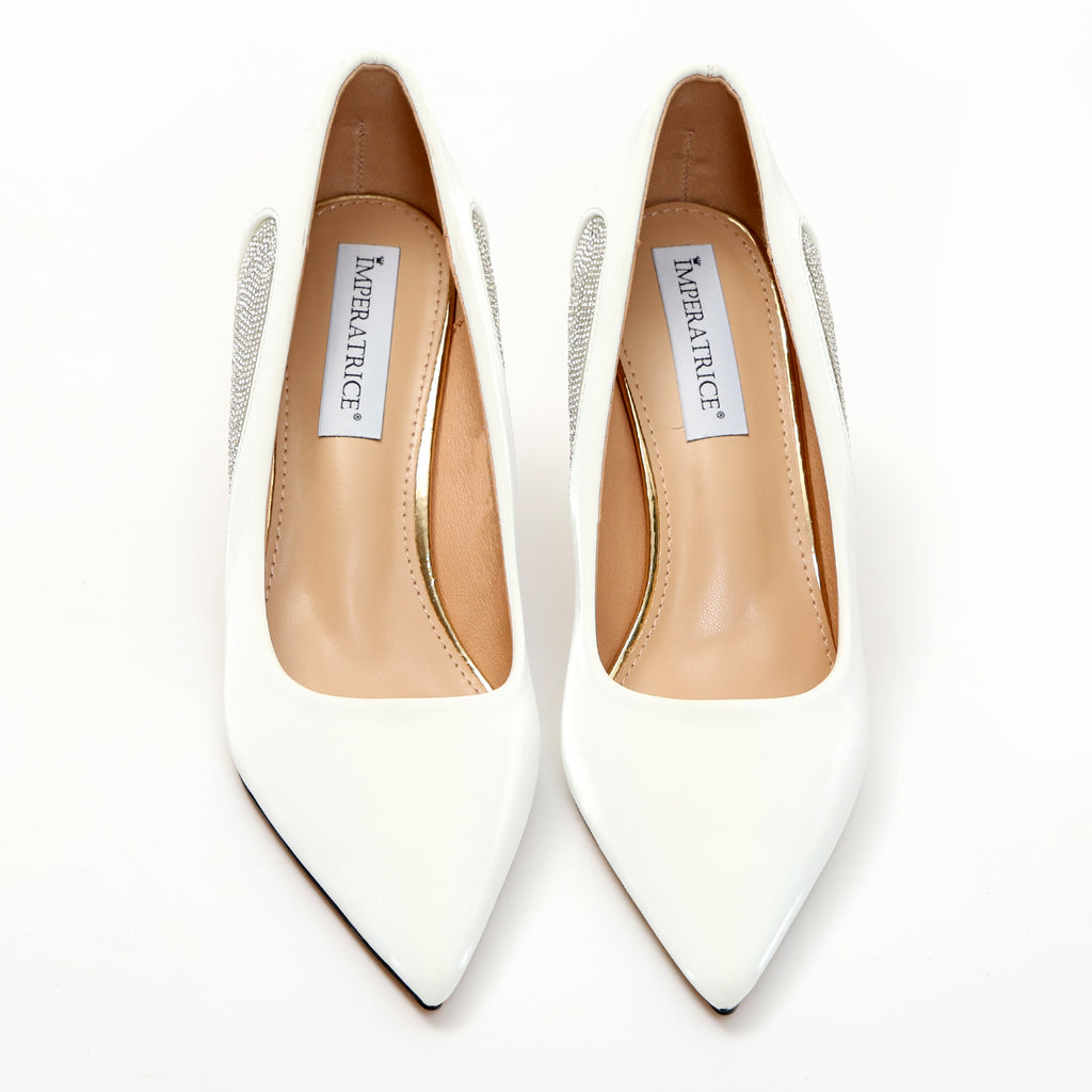 Dècolletè pumps in simil pelle verniciata con strass laterali- Art.SP016