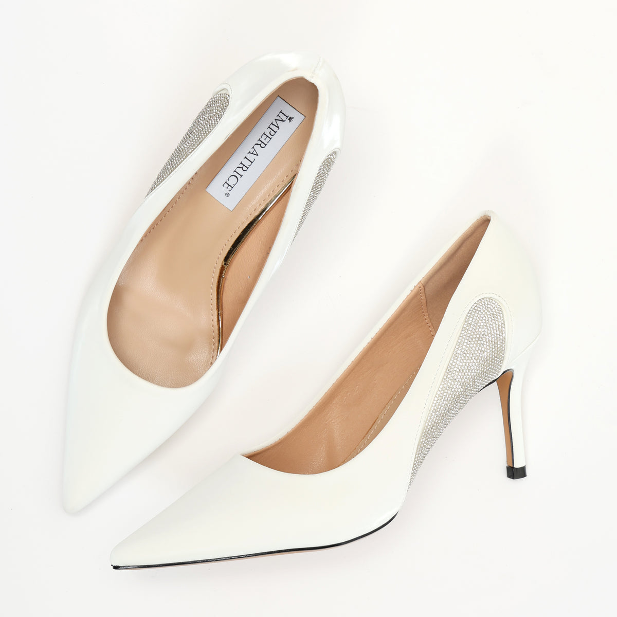 Dècolletè pumps in simil pelle verniciata con strass laterali- Art.SP016