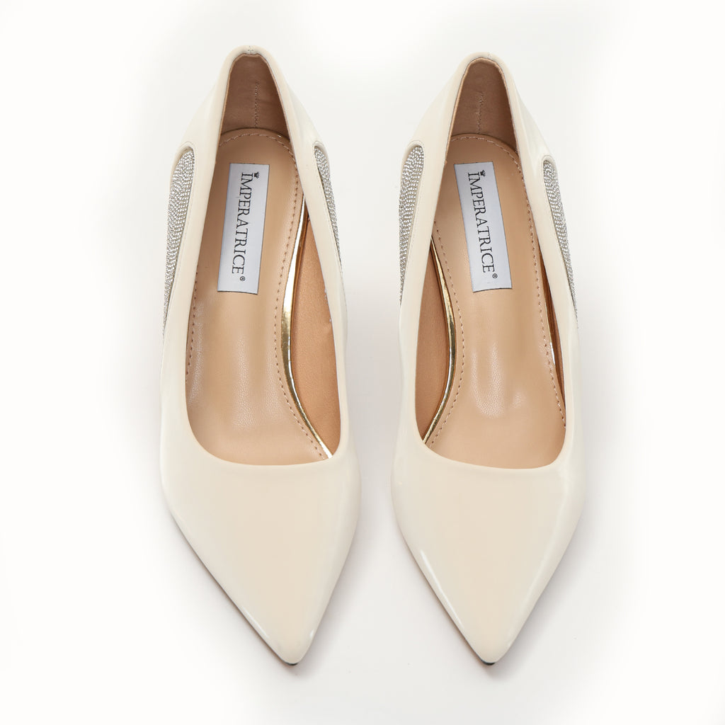 Dècolletè pumps in simil pelle verniciata con strass laterali- Art.SP016