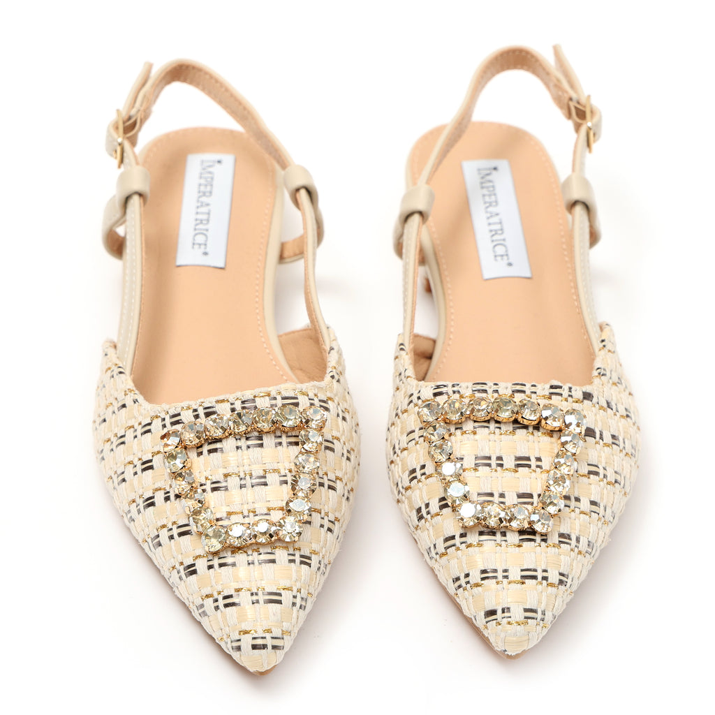 Ballerine slingback in tweed e simil pelle con applicazione gioiello- Art.BK053
