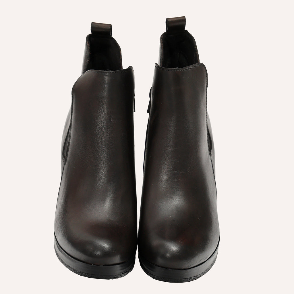 Stivaletto in vera pelle con tacco e fascia elastica- Art.302PELLE