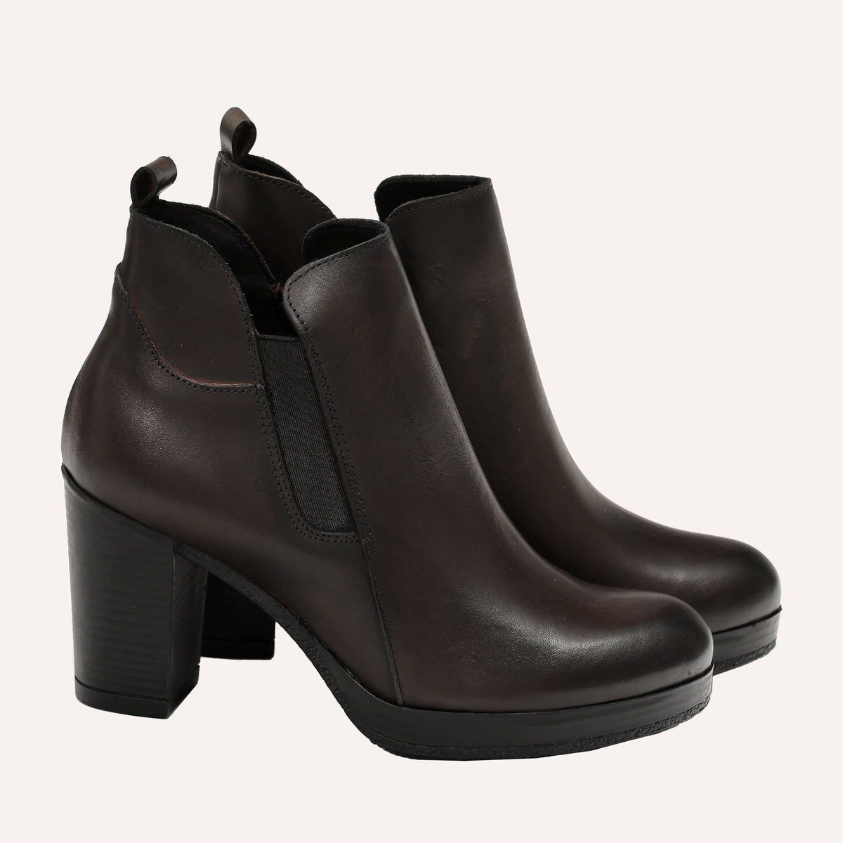 Stivaletto in vera pelle con tacco e fascia elastica- Art.302PELLE