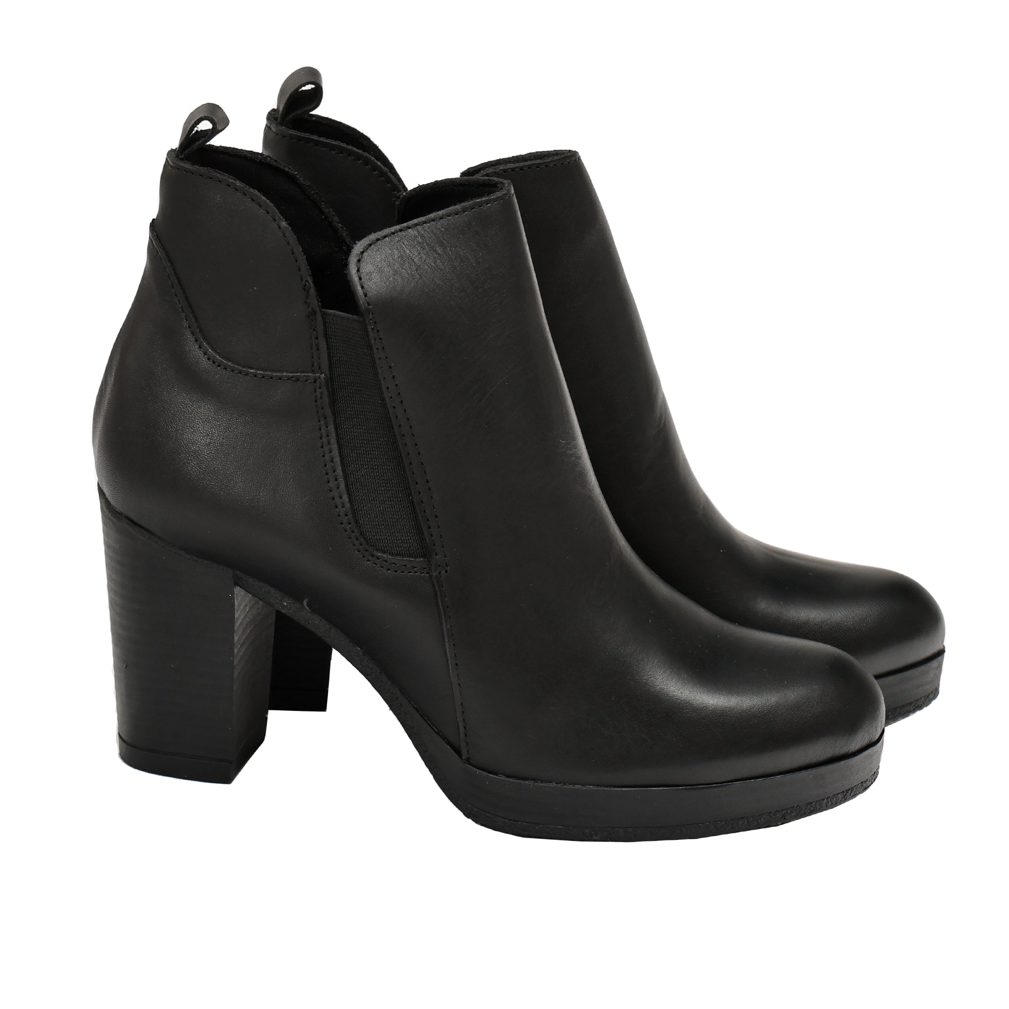 Stivaletto in vera pelle con tacco e fascia elastica- Art.302PELLE