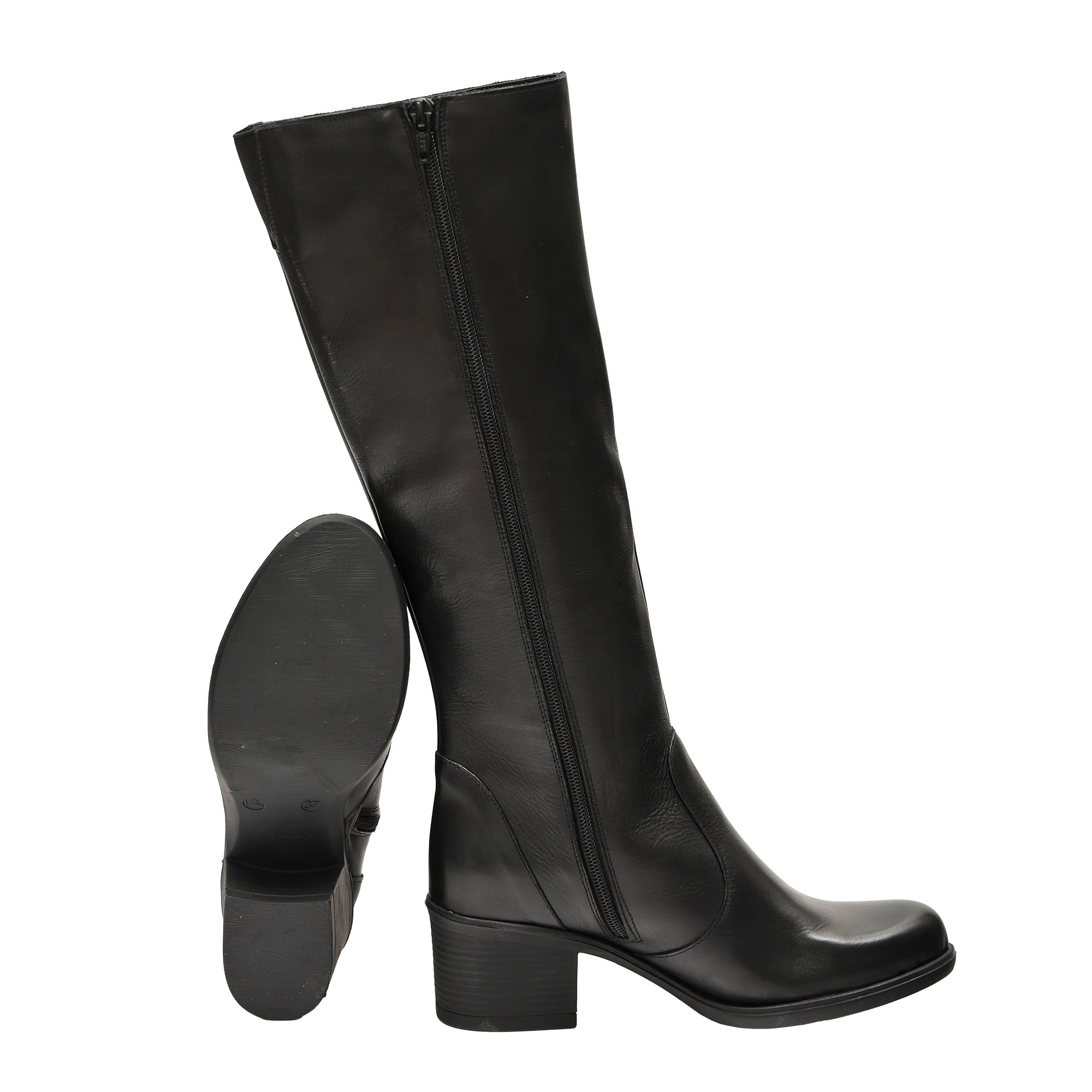 Stivale in vera pelle con tacco e fascia elastica- Art.1309PELLE