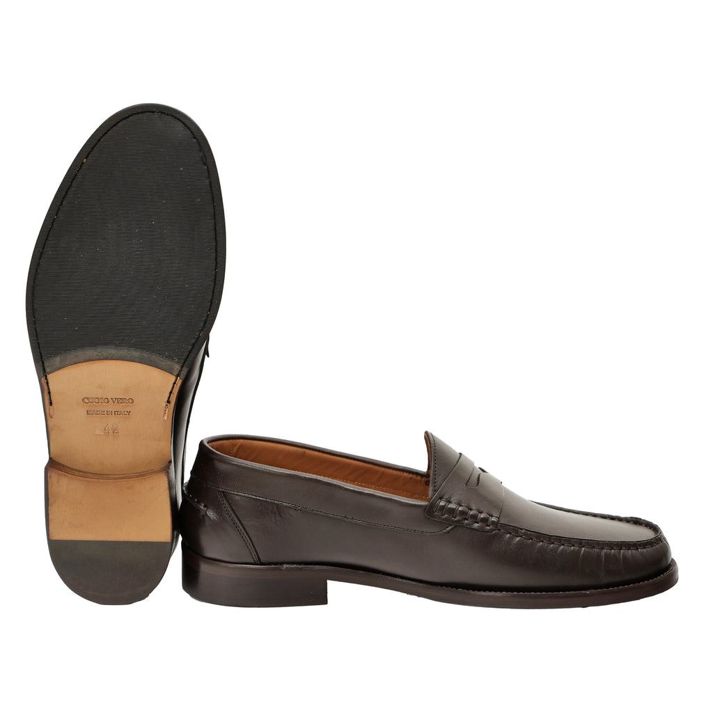 Mocassino a tubolare in pelle crust con suola in vero cuoio cucita-Art.1101CRUSTFDO18285