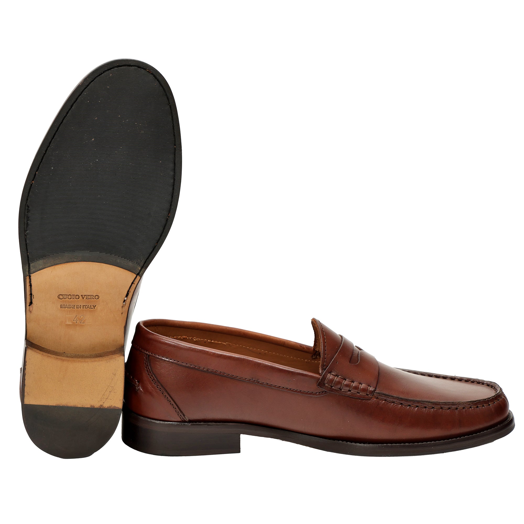 Mocassino a tubolare in pelle crust con suola in vero cuoio cucita-Art.1101CRUSTFDO18285