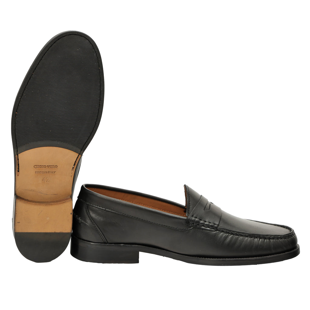 Mocassino a tubolare in pelle crust con suola in vero cuoio cucita-Art.1101CRUSTFDO18285