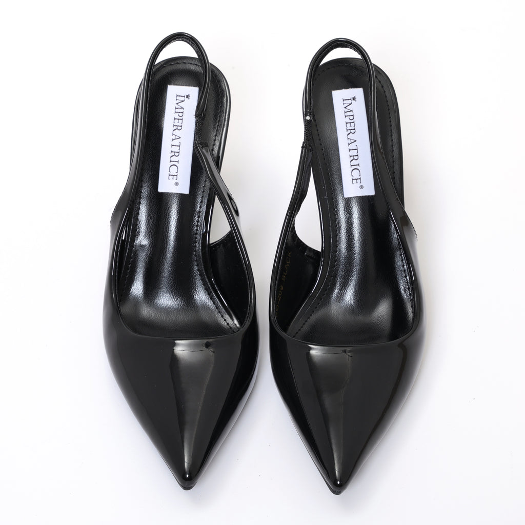 Dècolletè slingback in simil pelle verniciata con tacco a rocchetto tondo- Art.BO209