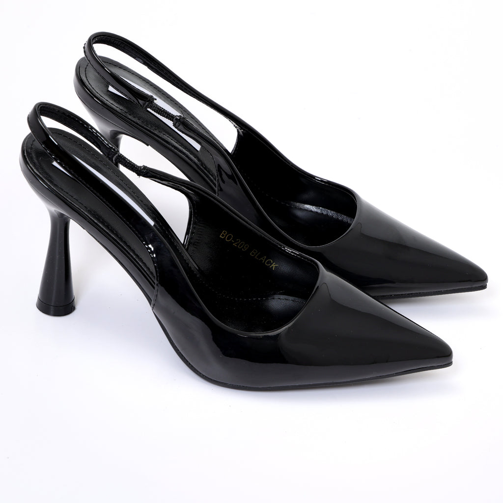 Dècolletè slingback in simil pelle verniciata con tacco a rocchetto tondo- Art.BO209