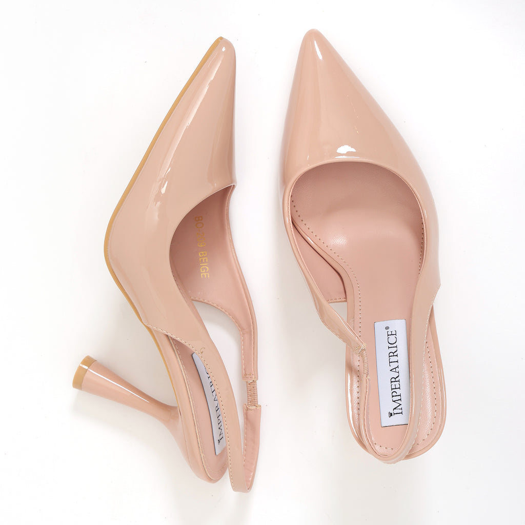 Dècolletè slingback in simil pelle verniciata con tacco a rocchetto tondo- Art.BO209