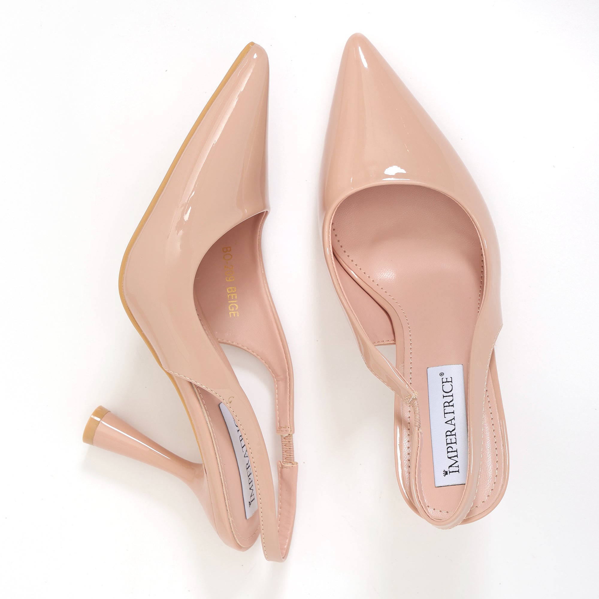 Dècolletè slingback in simil pelle verniciata con tacco a rocchetto tondo- Art.BO209