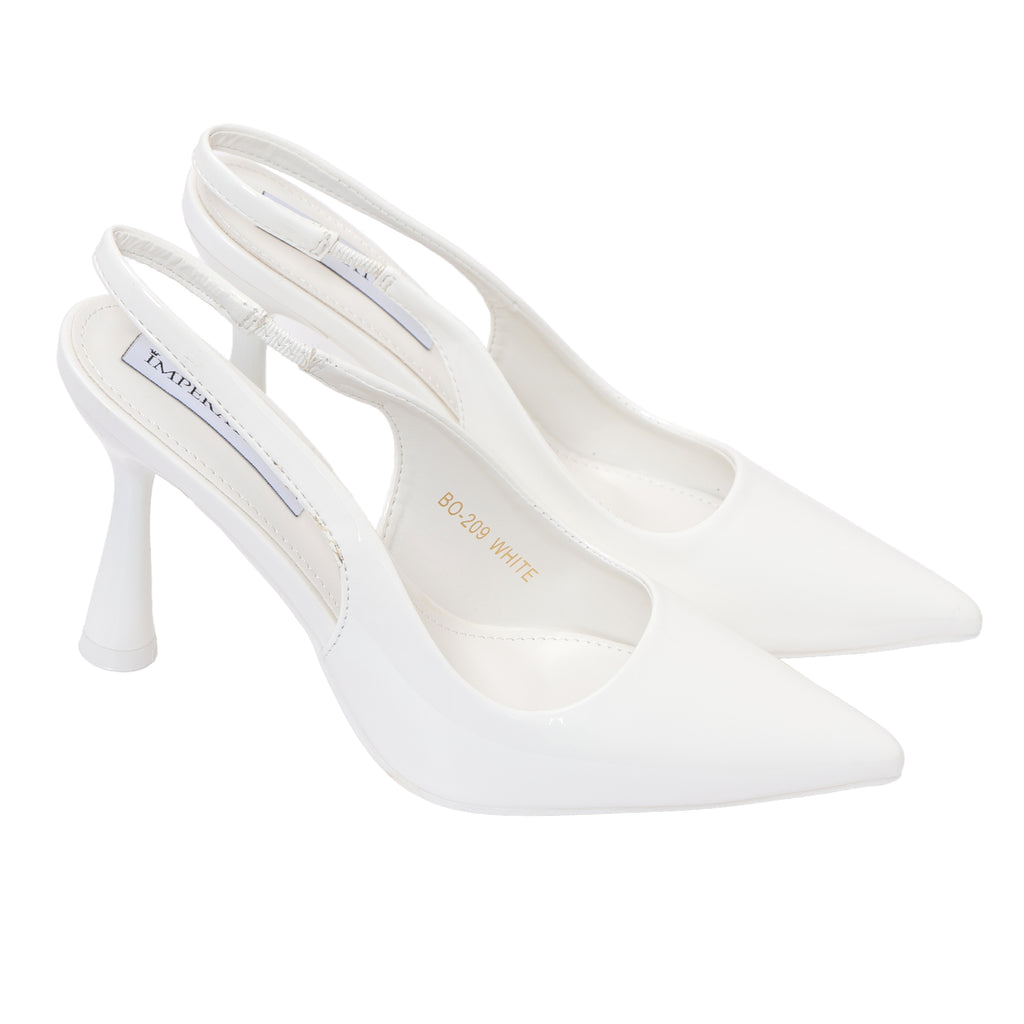 Dècolletè slingback in simil pelle verniciata con tacco a rocchetto tondo- Art.BO209