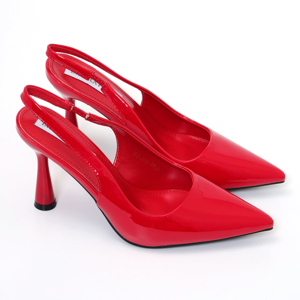 Dècolletè slingback in simil pelle verniciata con tacco a rocchetto tondo- Art.BO209