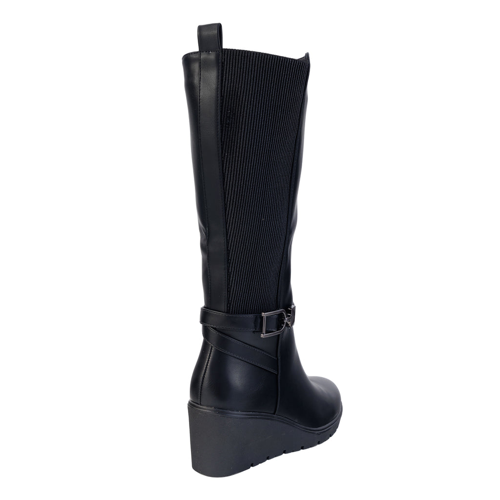 Stivali in simil pelle con zeppa e fascia elastica laterale- Art.CHC326