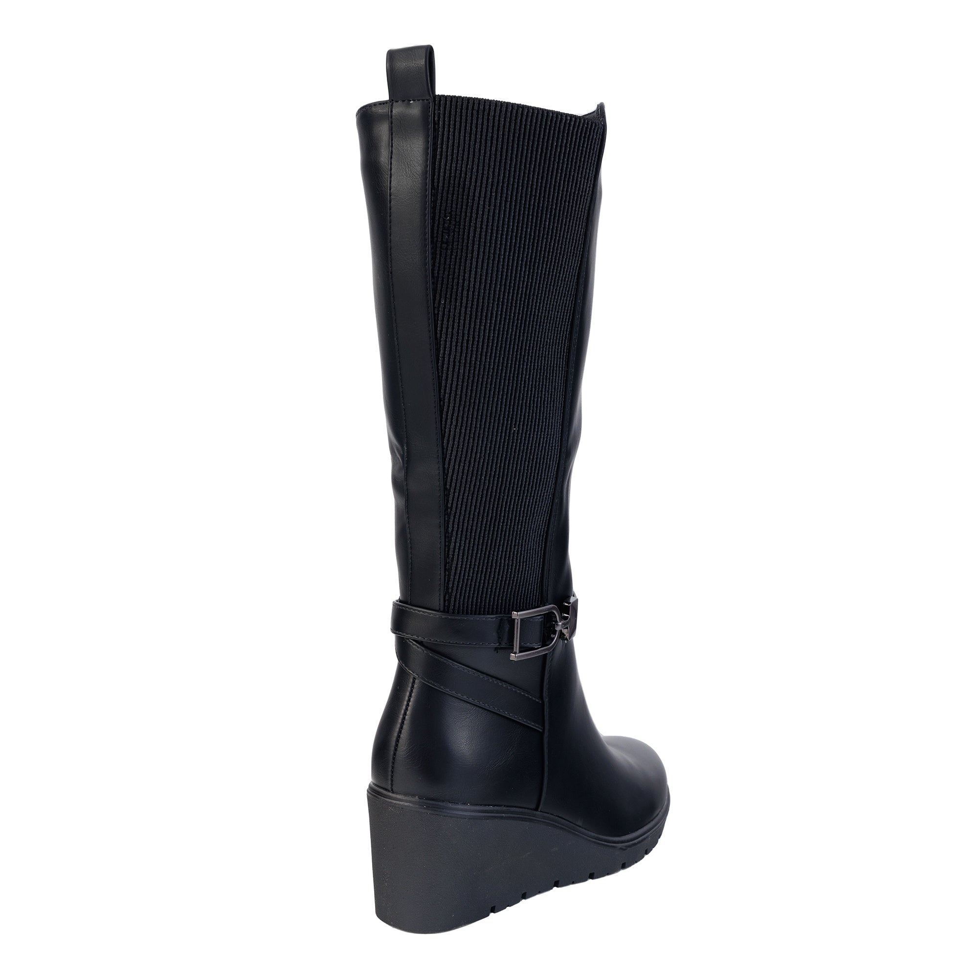 Stivali in simil pelle con zeppa e fascia elastica laterale- Art.CHC326