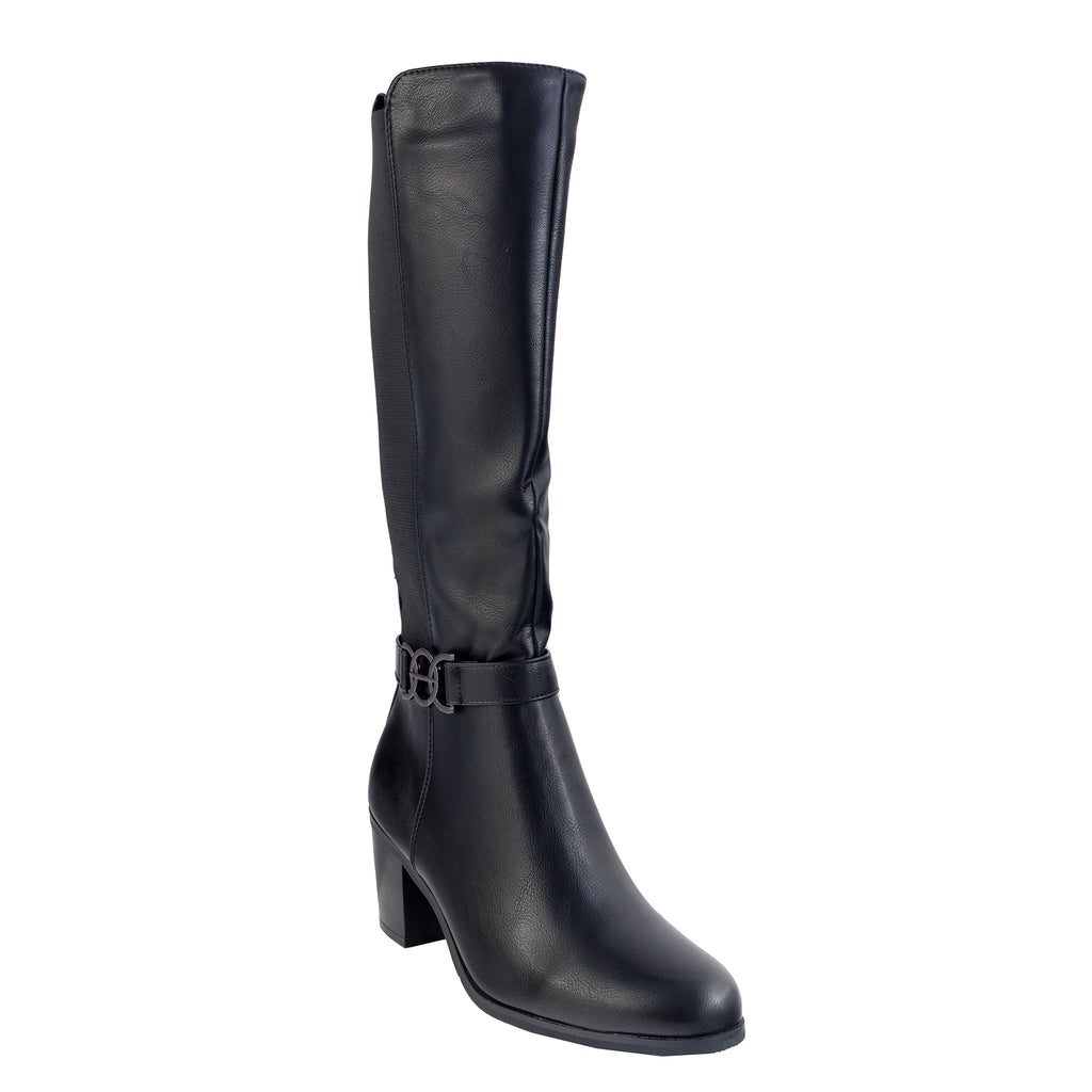 Stivali in simil pelle con tacco comodo e fascia elastica laterale- Art.CHC336