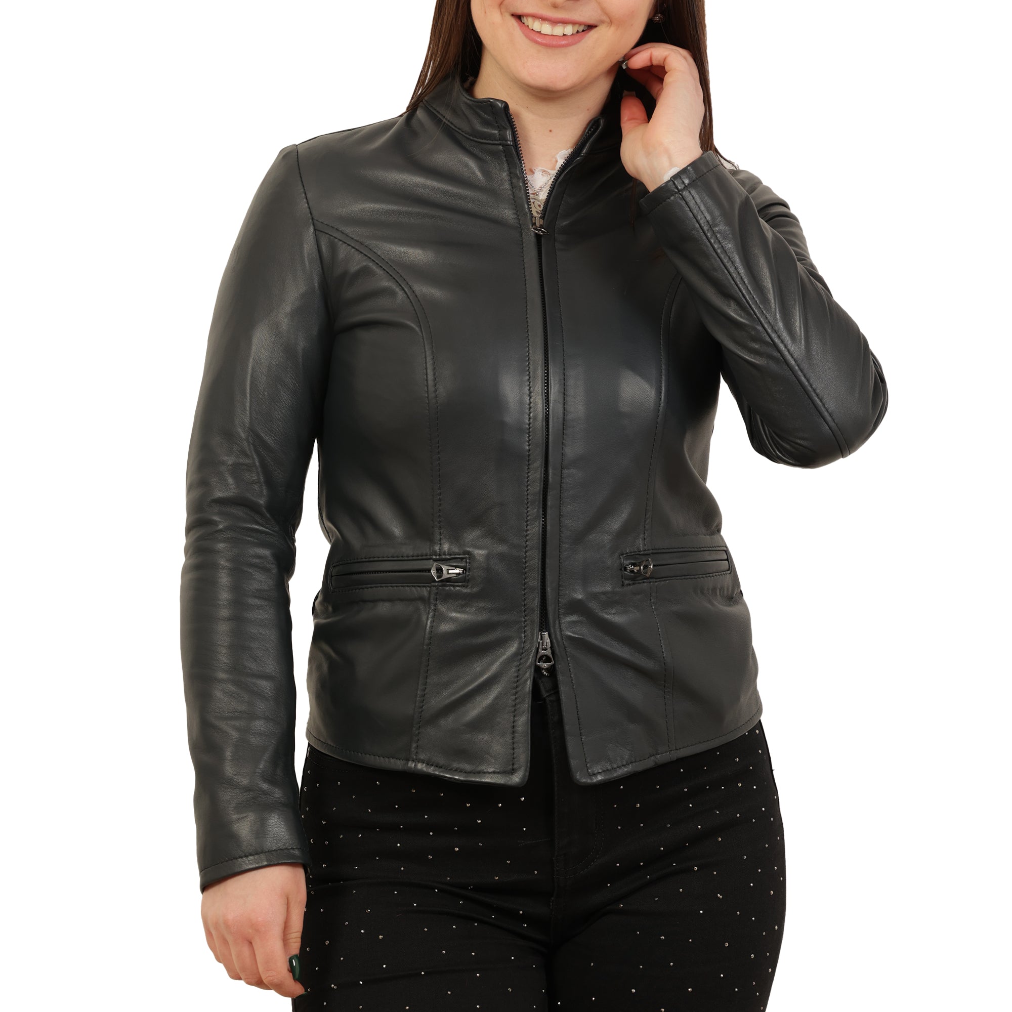 Giubbino in vera pelle di vitello Nero-Art.IMP28NAPPA