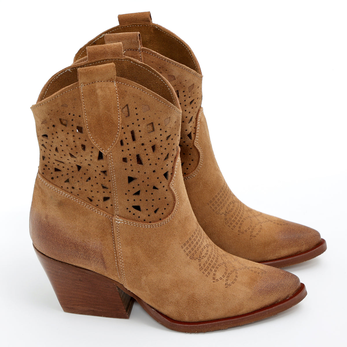 Stivaletti texani in vera pelle scamosciata laserata - Art.TEX30T50CAMOSCIOLASER