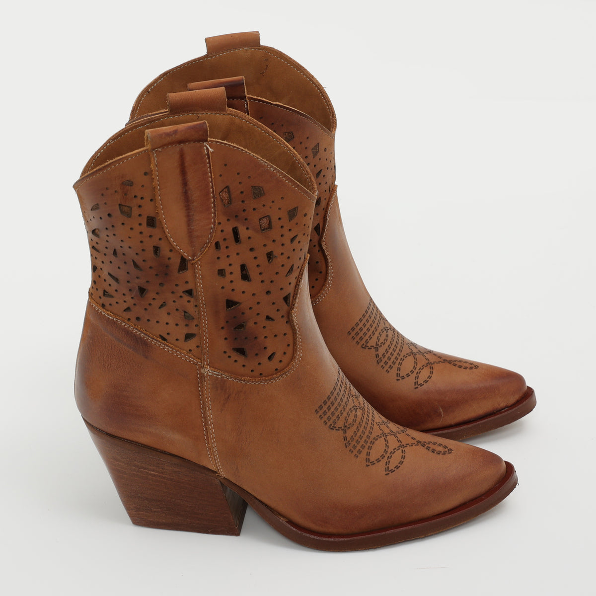 Stivaletti texani in vera pelle nabuk laserata- Art.TEX30T50NABUKLASER