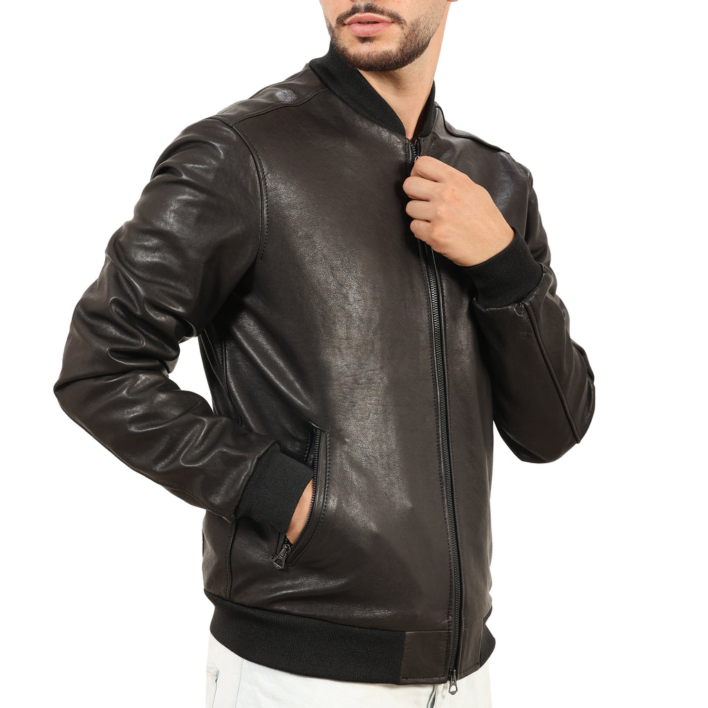 Giubbino in vera pelle di vitello rifinizione vegetale Nero -Slim Fit-Art.XM54VEGETALE