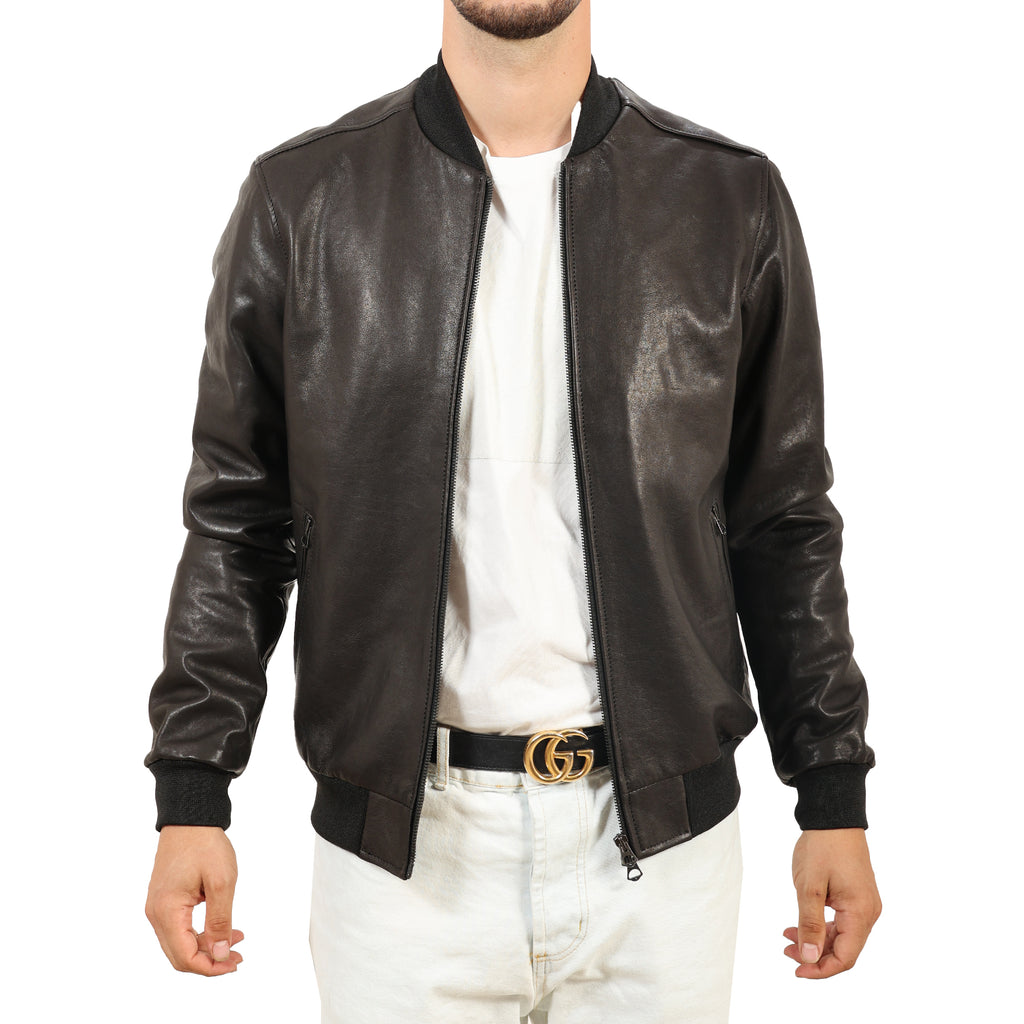 Giubbino in vera pelle di vitello rifinizione vegetale Nero -Slim Fit-Art.XM54VEGETALE