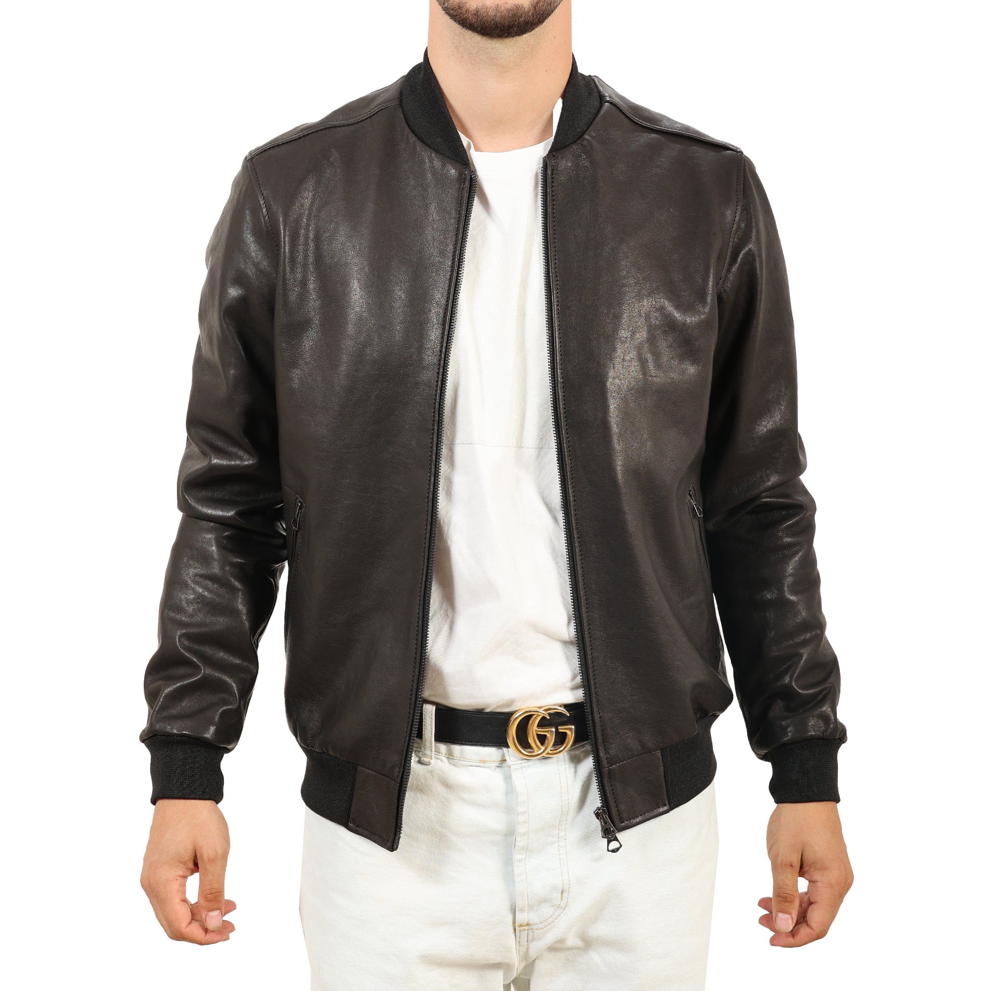 Giubbino in vera pelle di vitello rifinizione vegetale Nero -Slim Fit-Art.XM54VEGETALE