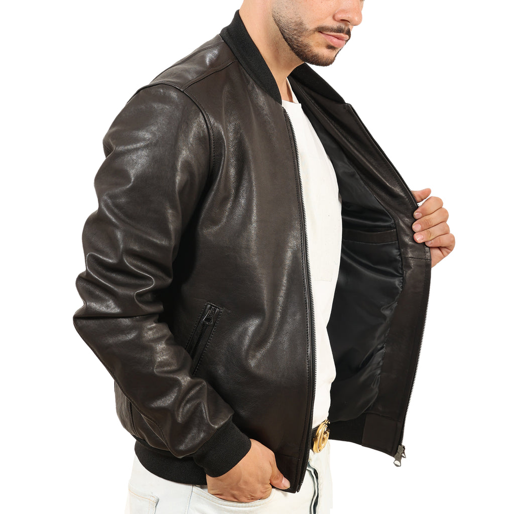 Giubbino in vera pelle di vitello rifinizione vegetale Nero -Slim Fit-Art.XM54VEGETALE