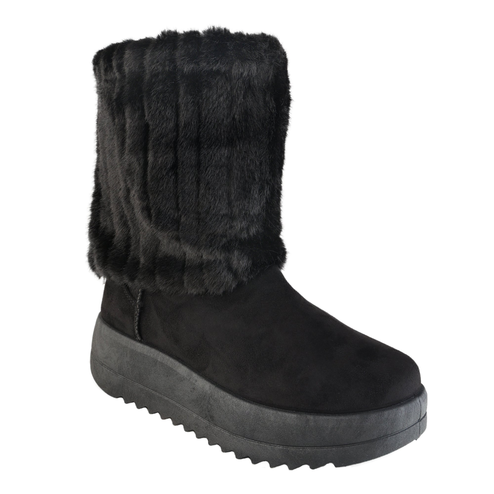 Stivaletti in simil camoscio imbottiti platform con pellicciotto- Art.R5