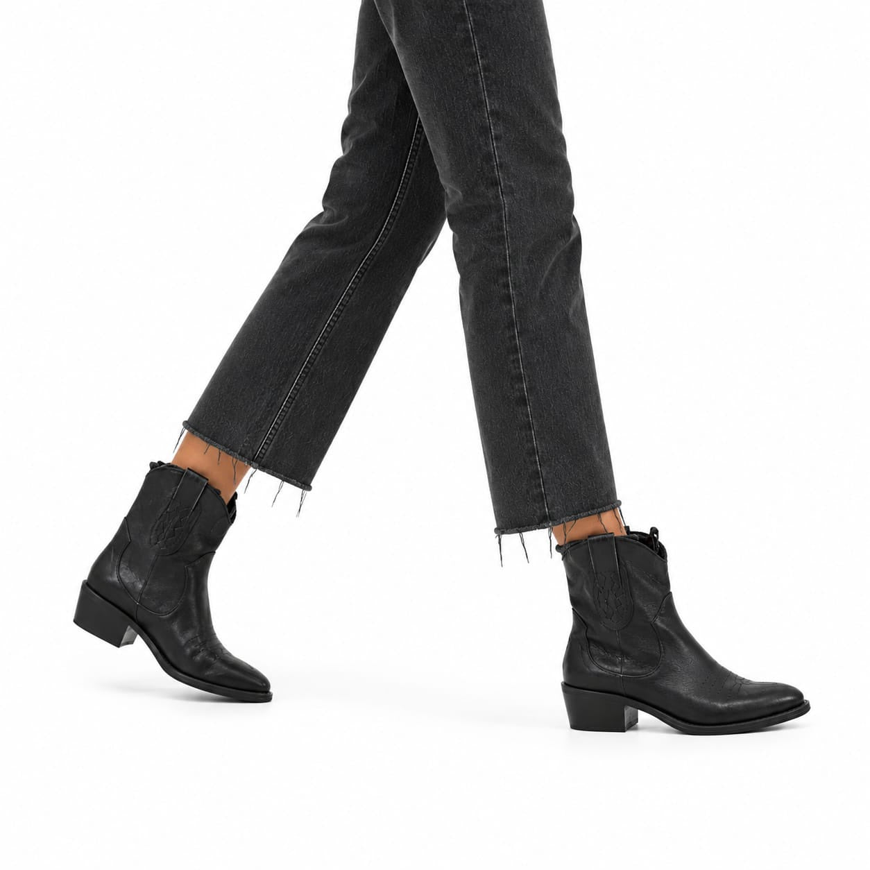 Texano basso in vera pelle - tacco 5 cm
