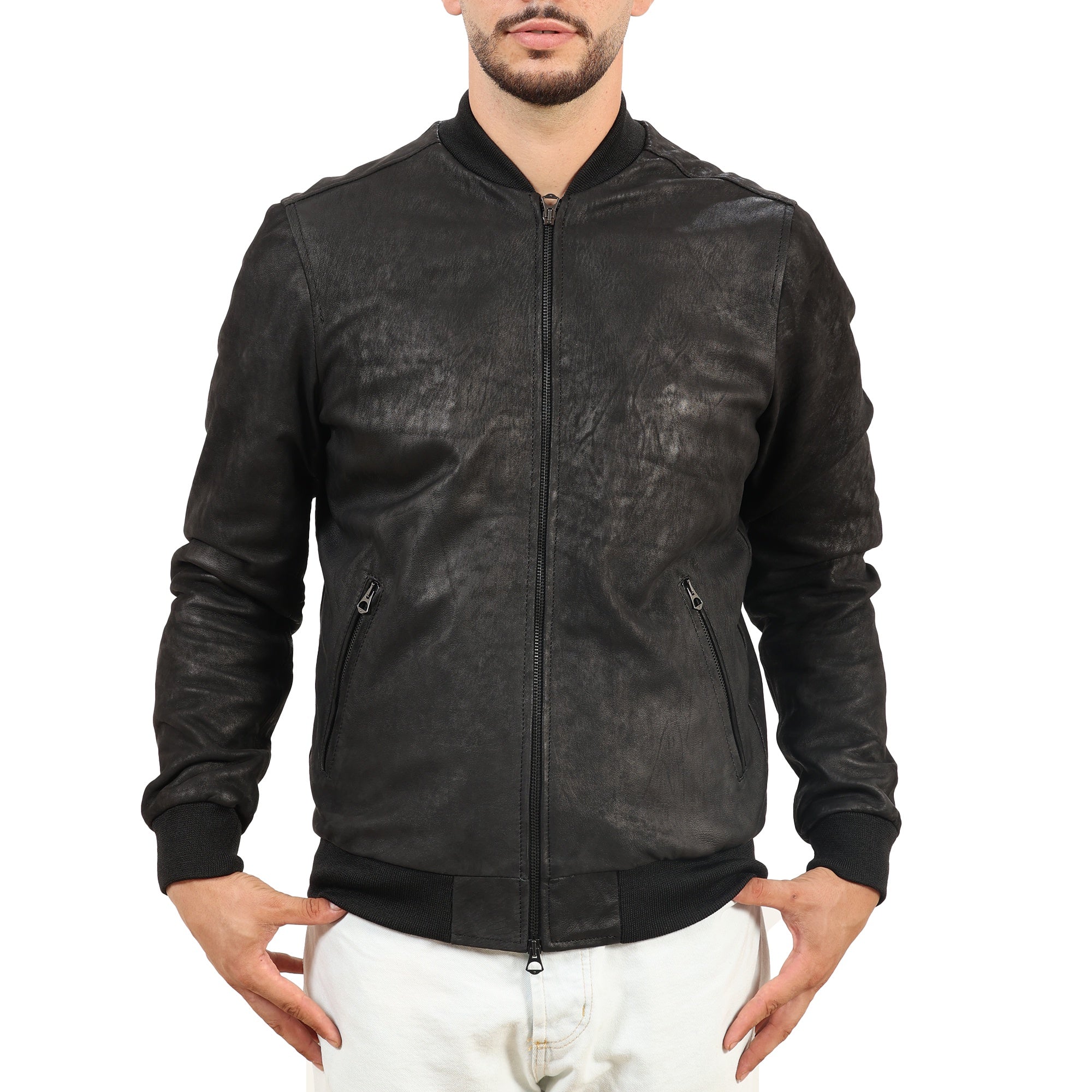 Giubbino in vera pelle di vitello rifinizione dakota Testa di Moro-Slim Fit-Art.XM54DAKOTA