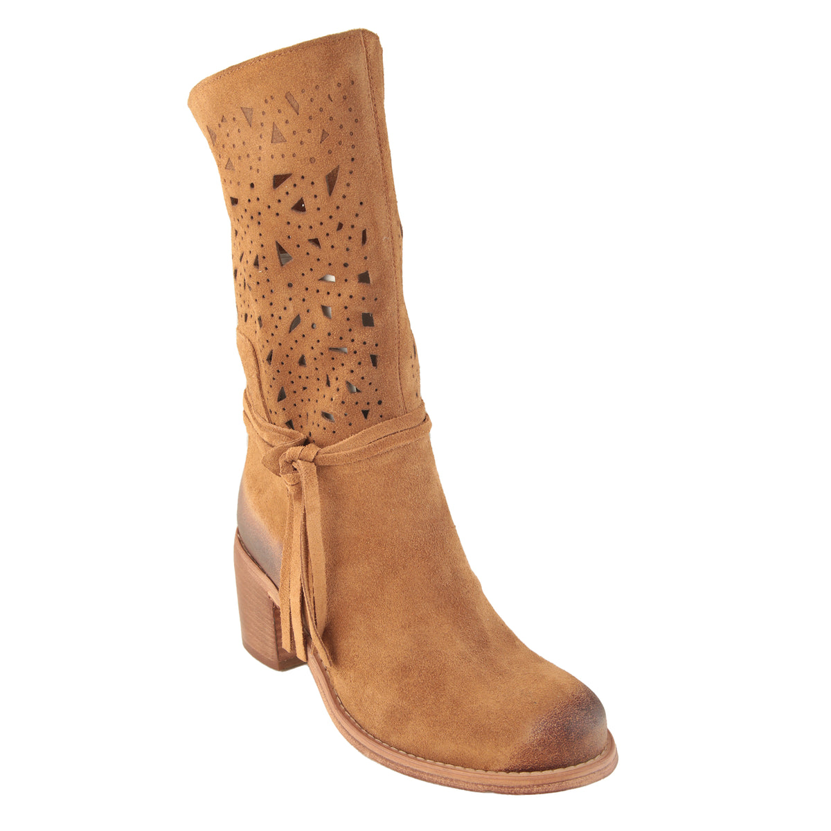 Stivaletti in vera pelle scamosciata  laserati con tacco comodo- Art.7071CAMOSCIOLASERSS24
