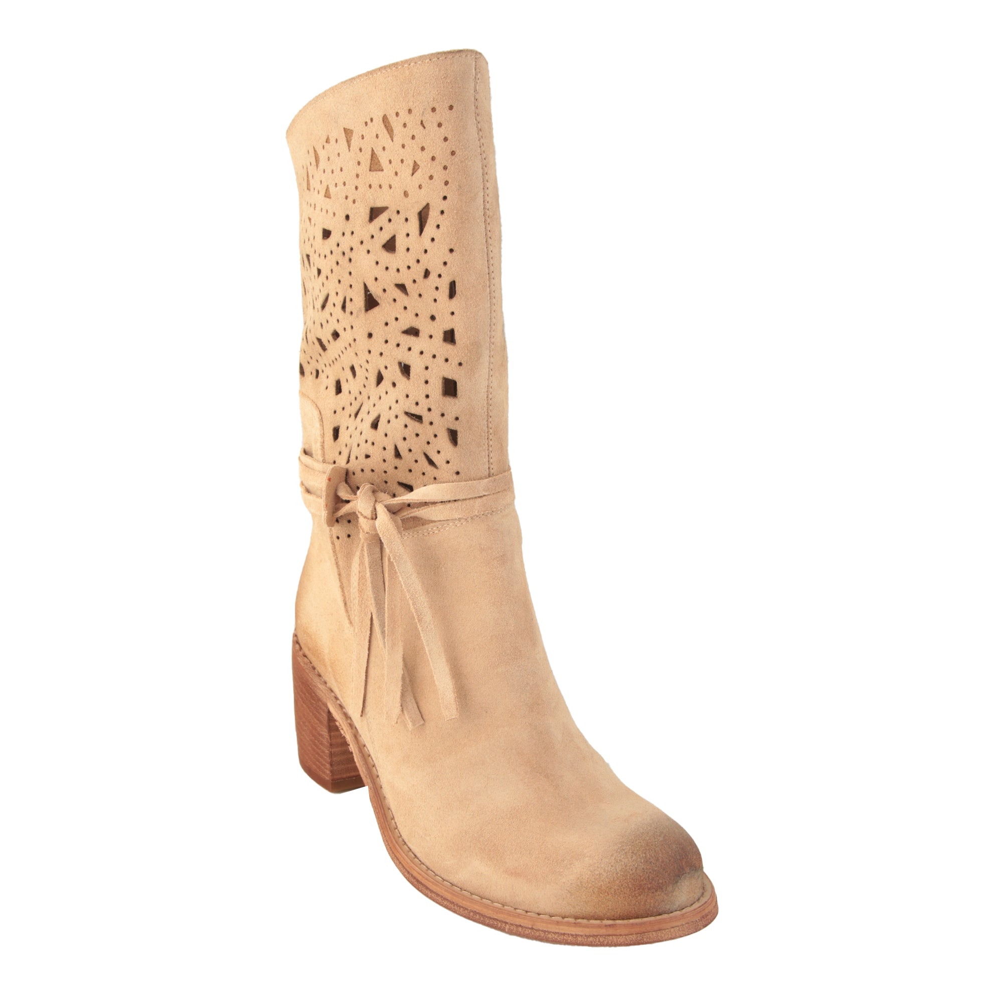 Stivaletti in vera pelle scamosciata  laserati con tacco comodo- Art.7071CAMOSCIOLASERSS24