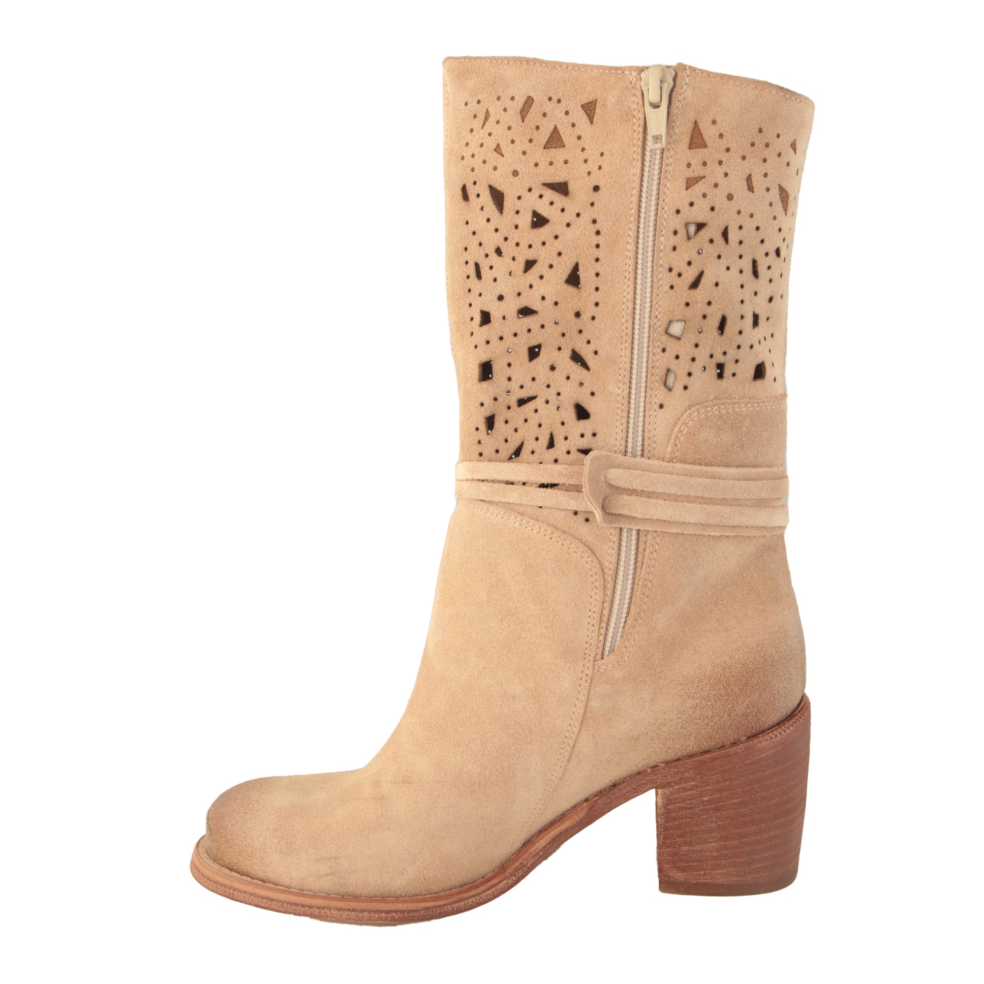 Stivaletti in vera pelle scamosciata  laserati con tacco comodo- Art.7071CAMOSCIOLASERSS24