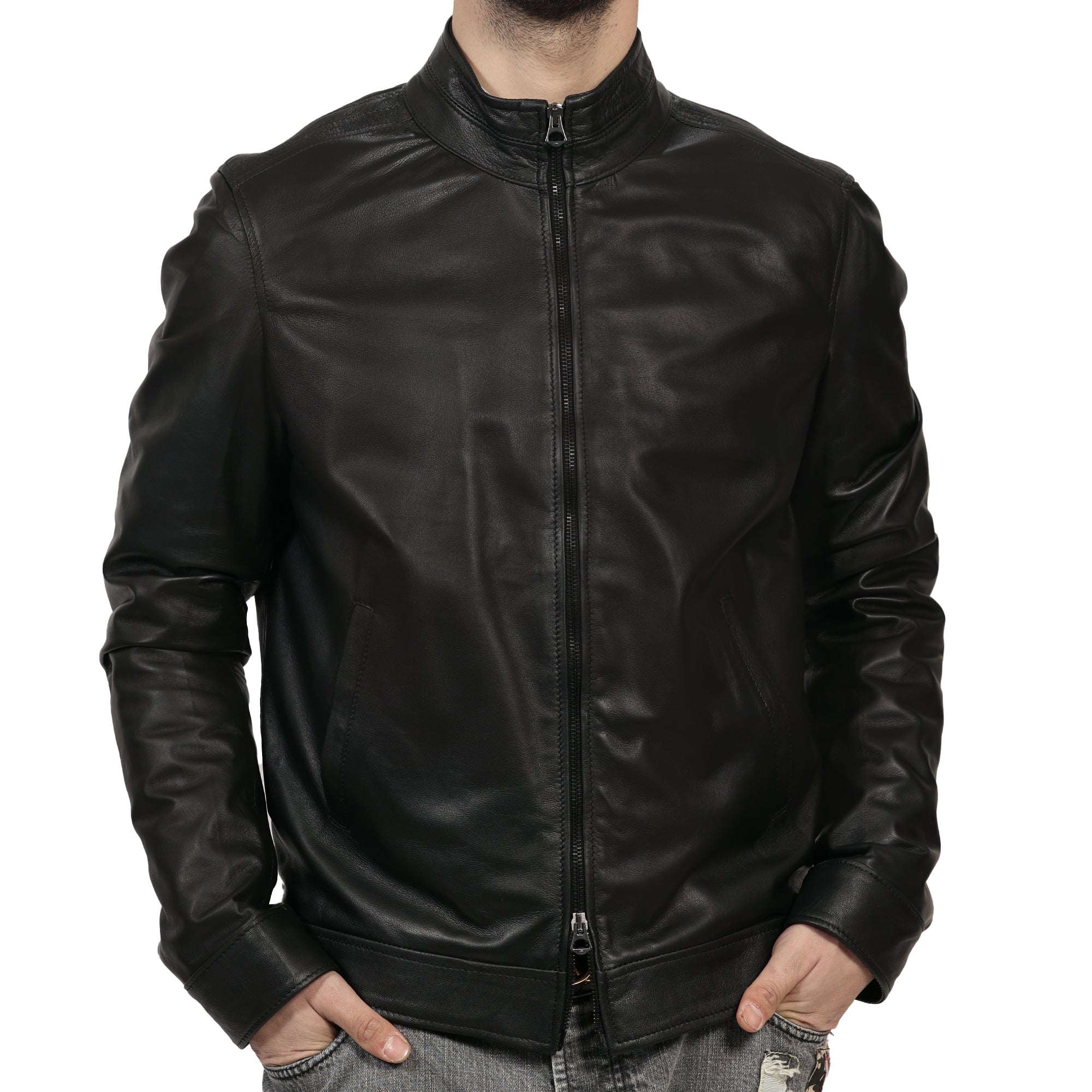 Giubbino in vera pelle di vitello Nero-Art.XM832NAPPA
