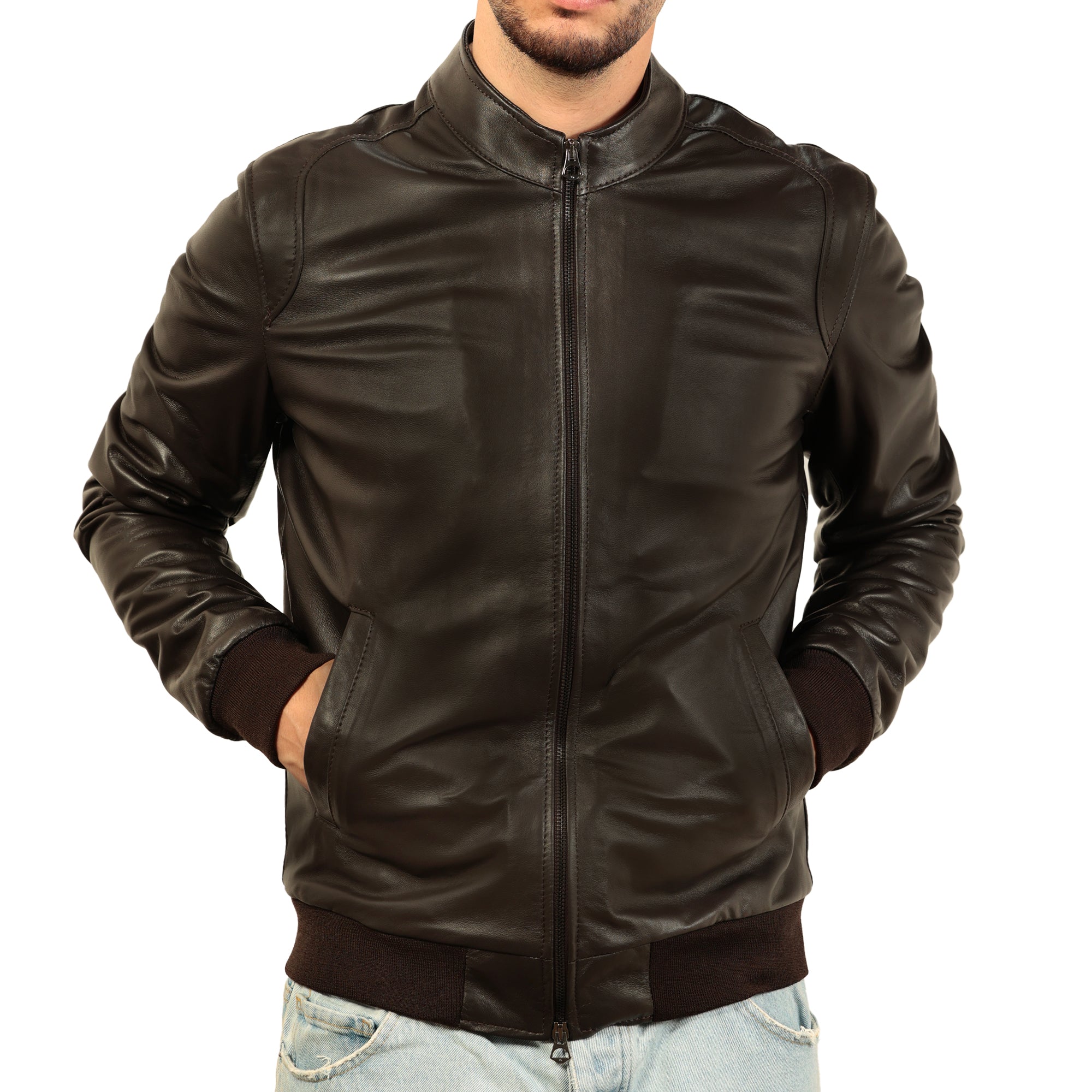 Giubbino in vera pelle di vitello foderato con trapunta invernale Nero-Slim Fit-Art.XM68INVNAPPA
