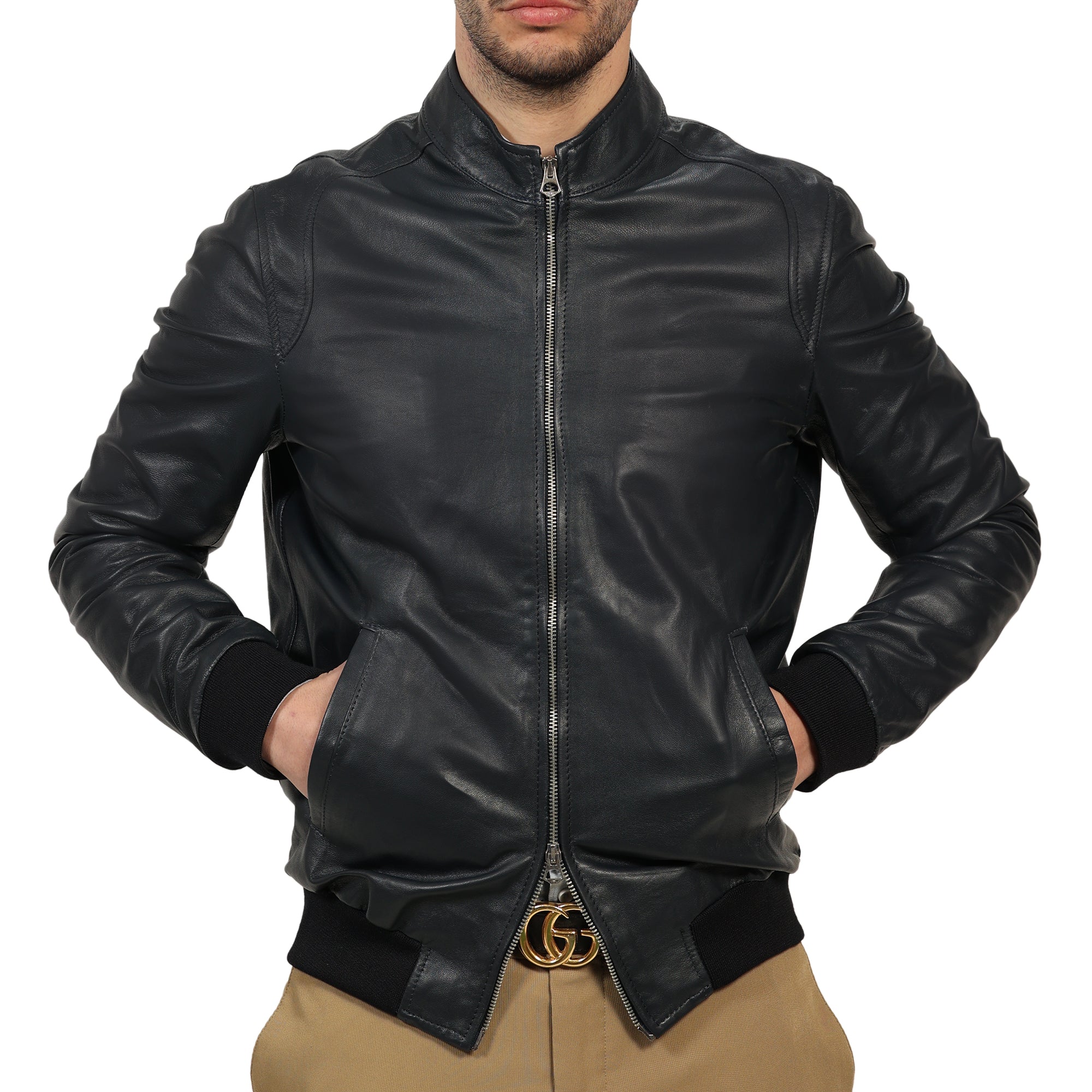 Giubbino in vera pelle di vitello Nero-Slim Fit-Art.XM68NAPPA