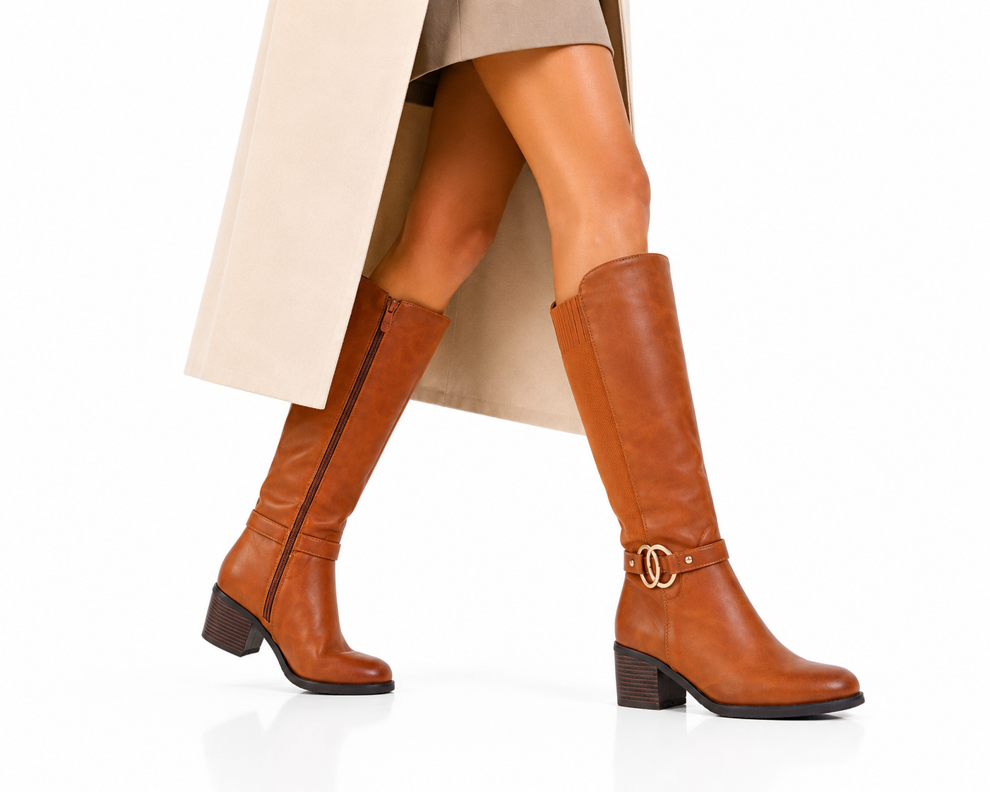 Stivali in simil pelle con tacco comodo e fascia elastica laterale