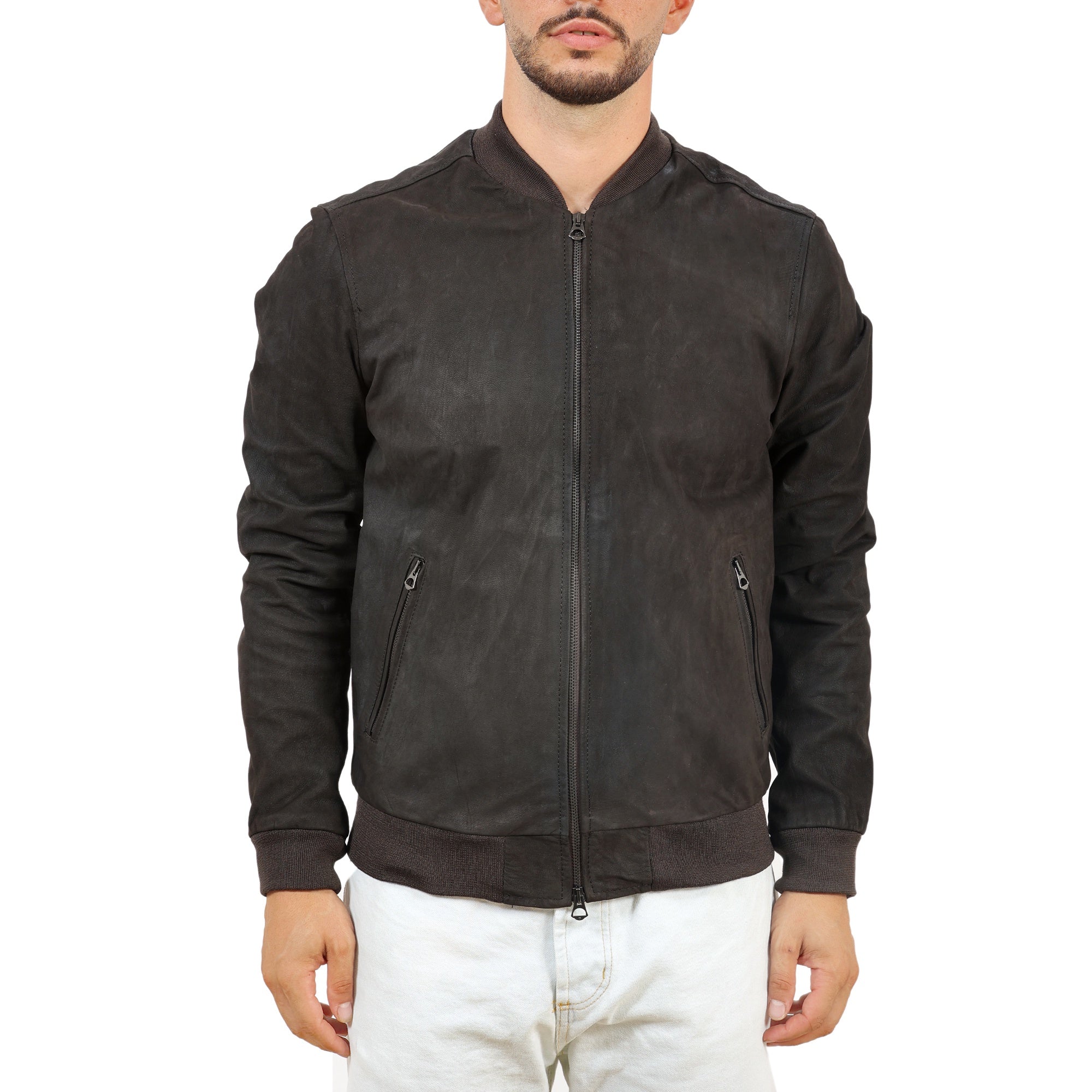Giubbino in vera pelle di vitello rifinizione oleato Testa di Moro-Slim Fit-Art.XM54OLEATO