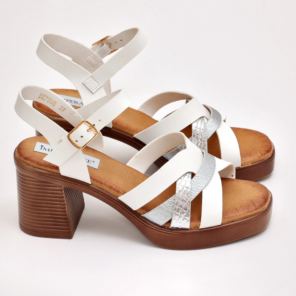 Sandali in simil pelle con tacco comodo quadrato e fasce bicoloreBK7508 Art. BK7508