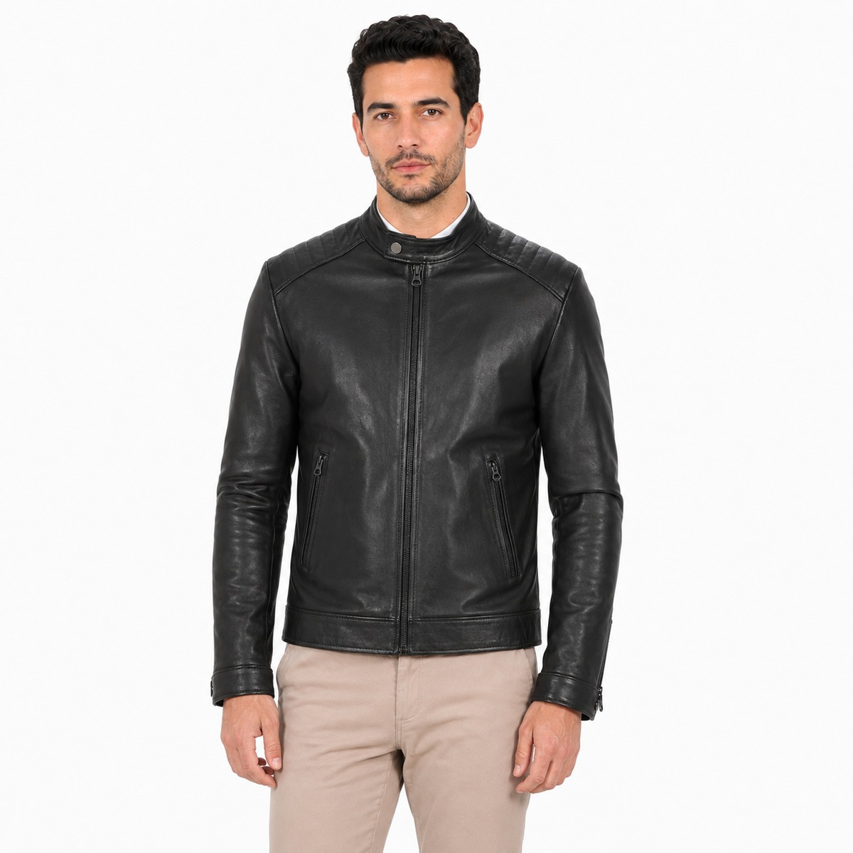 Giubbino in vera pelle di vitello Nero-Art.BIKERVEGETALE