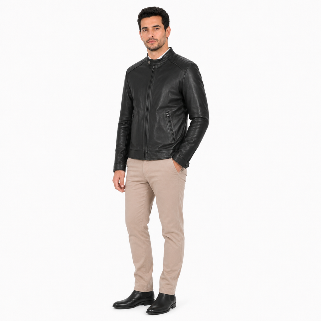 Giubbino in vera pelle di vitello Nero-Art.BIKERVEGETALE
