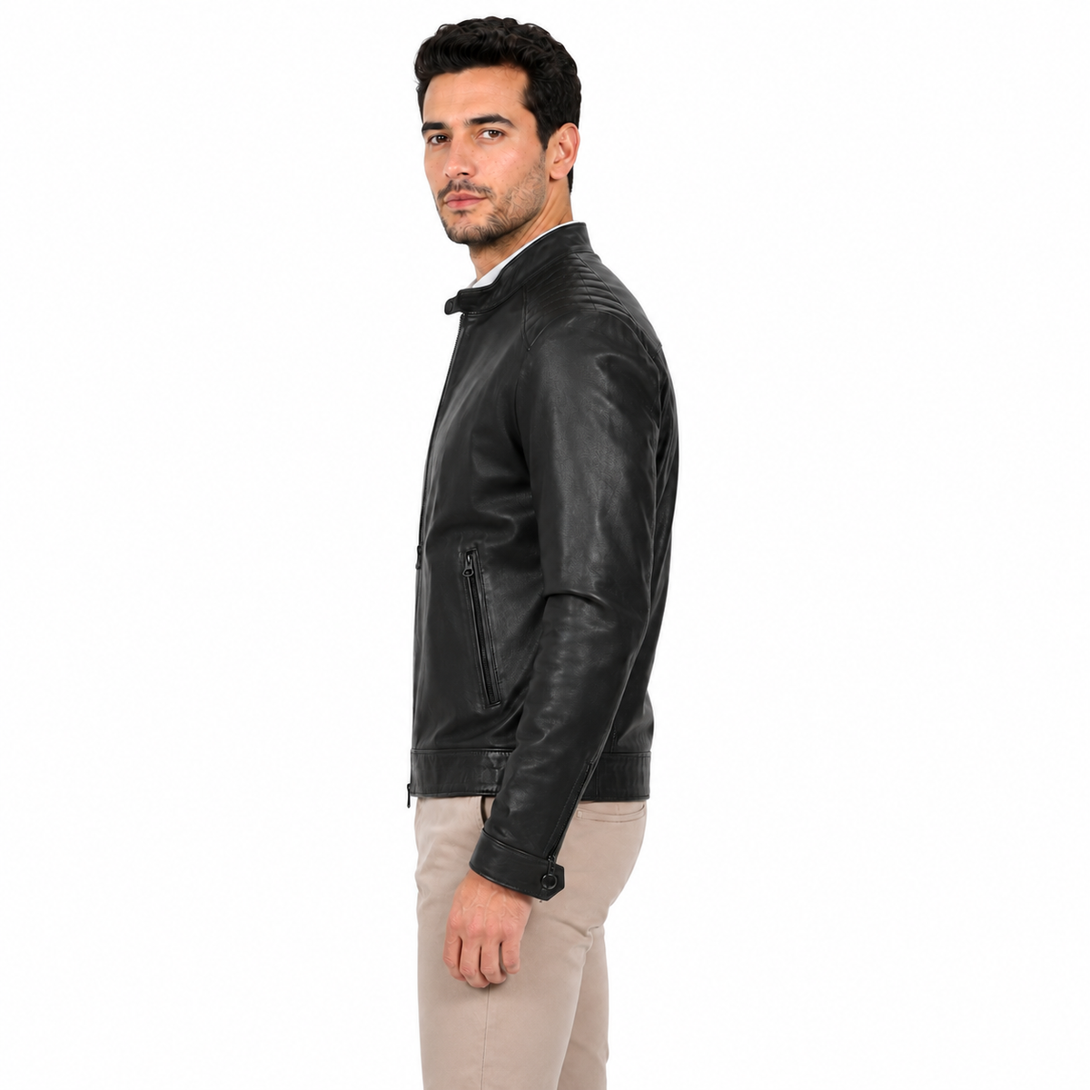 Giubbino in vera pelle di vitello Nero-Art.BIKERVEGETALE