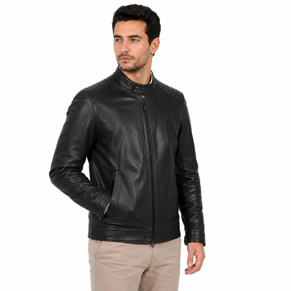 Giubbino in vera pelle di vitello Nero-Art.BIKERVEGETALE