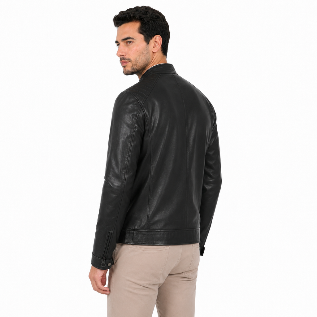 Giubbino in vera pelle di vitello Nero-Art.BIKERVEGETALE