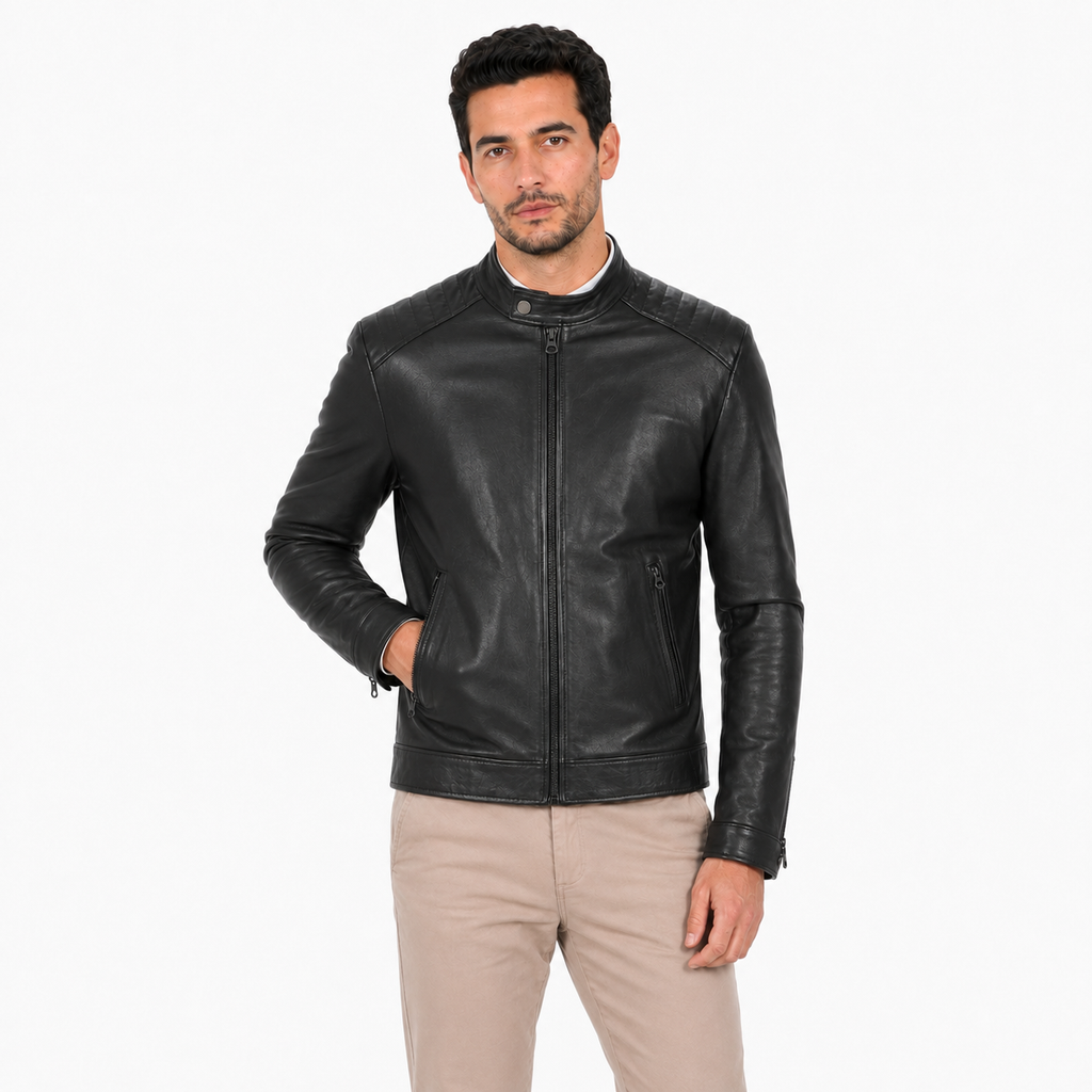 Giubbino in vera pelle di vitello Nero-Art.BIKERVEGETALE