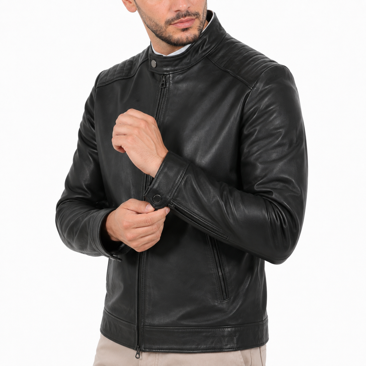 Giubbino in vera pelle di vitello Nero-Art.BIKERVEGETALE