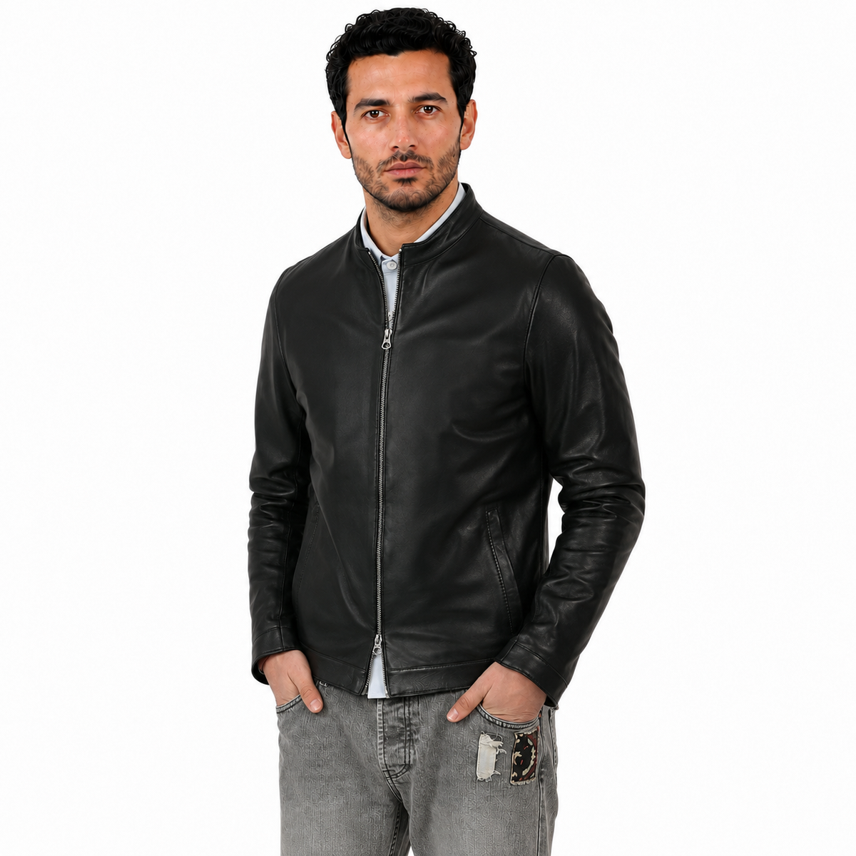 Giubbino in pelle di vitello nappa Nero-Slim Fit-Art.IMP24NNAPPA