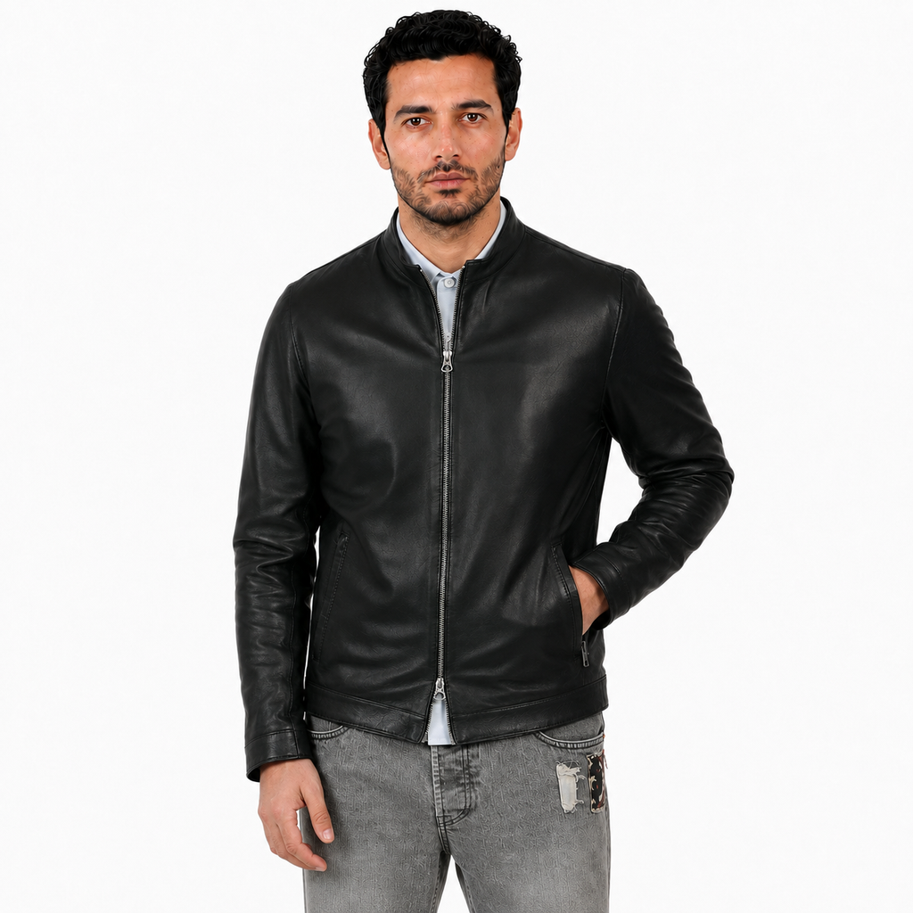 Giubbino in pelle di vitello nappa Nero-Slim Fit-Art.IMP24NNAPPA