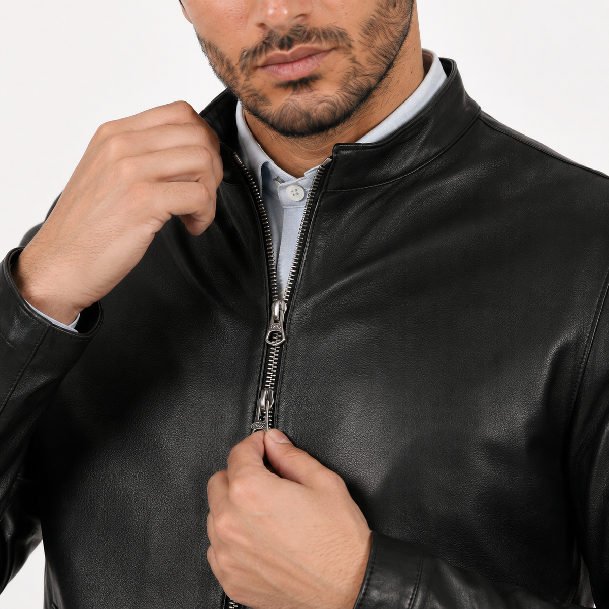 Giubbino in pelle di vitello nappa Nero-Slim Fit-Art.IMP24NNAPPA